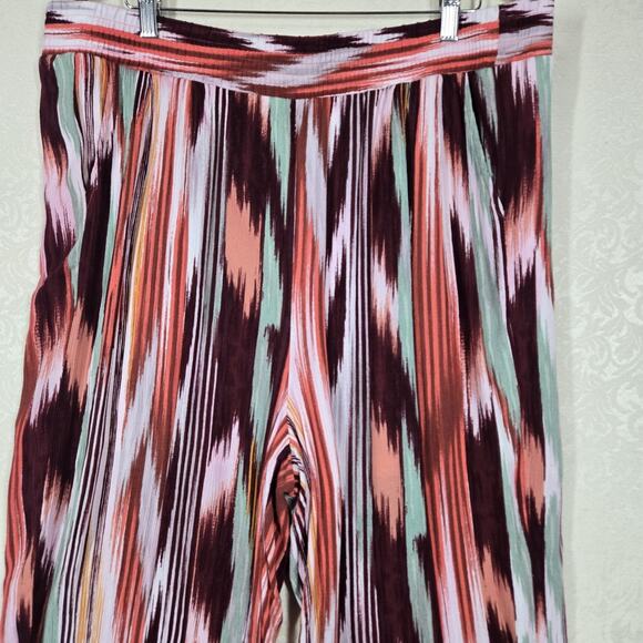 Torrid Wide Leg Crinkle Gauze High Rise Pull On Pants sz 2- 2X Multi Ikat Stripe - Picture 6 of 13
